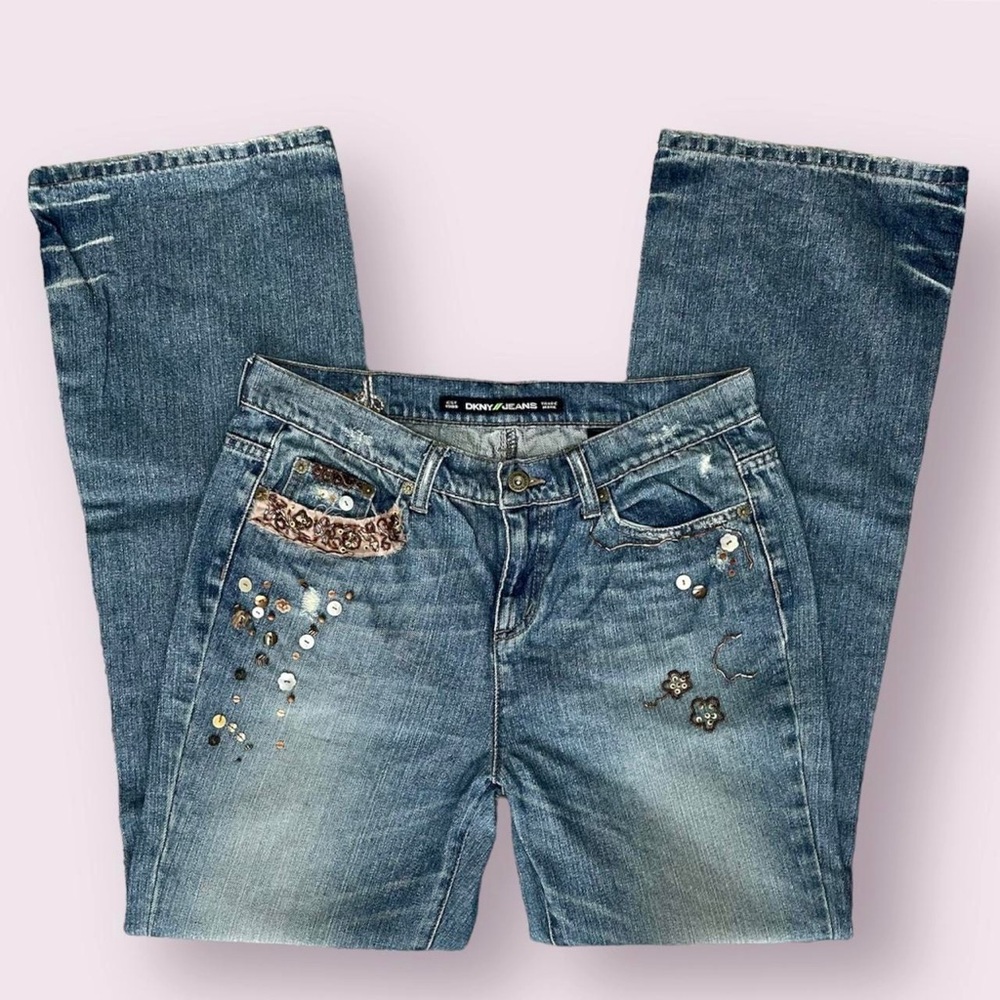 dkny soho jean vintage low rise denim patchwork flare jeans size 8